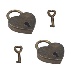 bociloy 2PCS Bronze Heart Shaped Padlock with Keys, 38×30×7mm Zinc Alloy Mini Lock, Small Decorative Love Padlocks for Jewelry Box Diary Book Storage Box Handbag Cabinet