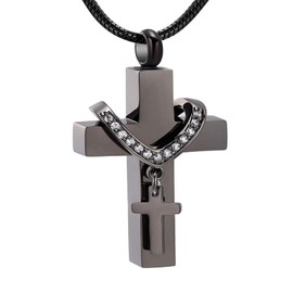 VCCWYQK Cross Urn Necklace for Ashes for Men Women, Stainless Steel Memorial Cremation Jewelry for Ashes Keepsake Jewelry Urn (A)