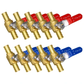 Horiznext pex valves 1/2 inch, brass full port pex shut off valve barb kit with crimp rings for water pipe fitting air hose fuel tubing and gas line (5 red & 5 blue)