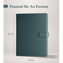 Mymazn Clipboard A4 with Lid, Folder A4 Writing Case Clipboard Folder, PU Leather Conference Folder A4 with Document Compartments, Pen Holder and Magnetic Closure (Grey Green)