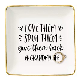 Mother's Day Gift for Grandma-Grandmother Ring Dish Gifts-Love Them Spoil Them Give Them Back Grandmalife-Birthday or Christmas Presents for Nana Gigi-Ceramic Jewelry Tray,Trinket Holder