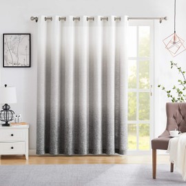 Ombre Light Filtering Door Curtain 100" Extra Wide Gradient Print on Rayon Blend Fabric Window Treatment for Sliding Patio Door with 14 Grommets, Cream White to Light Gray, 100" x 84", 1 Panel