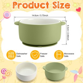 Domensi 4 Sets Kids Porcelain Bowls with Suction Sleeves Toddler Suction Bowl Upgrade Durable Microwave Dishwasher Safe Cereal Soup Snack Dishes for Baby Children Feeding Supplies (Vivid)