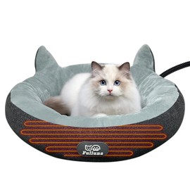Alpcouts Heated Cat Bed for Indoor Cats, 19" Round Heated Pet Bed with Chew Resistant Cord. Soft & Cozy Electric Pet Heating Pad, Indoor Kitty Heating Bed Cat Heating Pad for Small and Medium Cats.