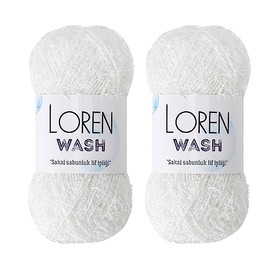 2 madejas (paquete de 500 gramos), lavado Loren, 100% poliéster, total de 500 g, cada uno de 3.5 onzas (100 gr) / 92 yardas (85 m), peso del hilo: 4 Worsted-Aran White R150