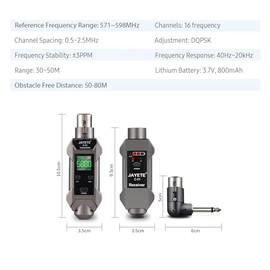 JAYETE C-01 - Convertidor profesional de micrófono con cable a inalámbrico, transmisor de micrófono y receptor de transmisión compatible con micrófono dinámico/condensador con alimentación fantasma de