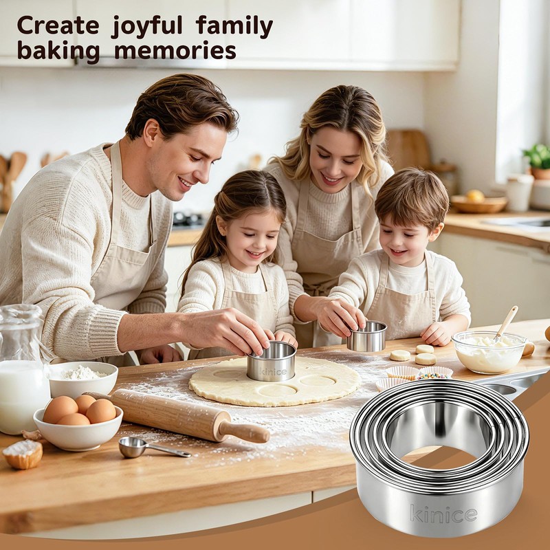 5 Pcs Round Cookie Cutter Set, Stainless Steel Circle Cookie