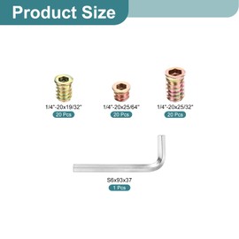 sourcing map 60Pcs 3 Sizes Threaded Inserts Nuts, Zinc Alloy Hex Socket Drive Screw-in Nut Threaded Inserts with 1Pcs Hex Wrench, Wood Inserts Bolt Assortment Kit for Wood Furniture