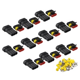 Futheda 10pcs 3 Pin Way Waterproof Connector IP67 Supersealed PA66 Nylon Housing Series Terminal Sockets AC/DC Plug for Motorcycle Scooter Car Truck Quad Bike Caravan Marine Jet Ski Boats