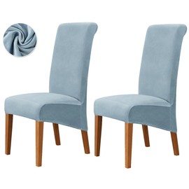 Deisy Dee Stretch XL/Oversized Extra Large Velvet Dining Room Chair Covers for Kitchen Dining，Removable Washable Chair Protectors Slipcovers (Babyblue, 2)