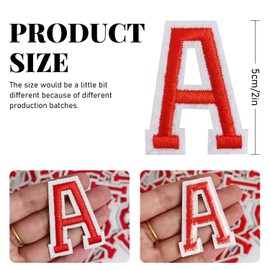 CLINTT 52Pcs Iron on Letter, Alphabet A to Z Patches with Ironed Adhesive, Decorate Repair Patches for Jackets Shirts Hats Bags Jerseys - Red