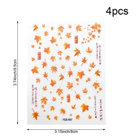 4 Sheets Fall Maple Leaves Nail Decals for Nail Art 5D Embossed Maple Leaf Nail Art Stickers Nail Supplies Nail Decor