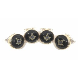 MENZ JEWELRY ACCS. GOLD AND ONYX  MASONIC BUTTON COVERS
