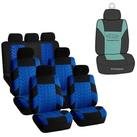 FH Group Three Row Set 7 Seater Blue Travel Master Car Seat Covers, Airbag and Split Rear Car Seat Cover Universal Fit Interior Accessories for Cars Trucks & SUV Automotive Seat Covers
