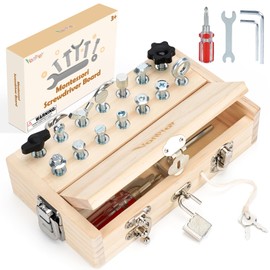 Vanplay Montessori Toys for 3 4 5 Year Olds, Montessori Screwdriver Board Set with Lock and Key - Kids Tool Set for Toddlers Travel, Fine Motor Skills Wooden Toys