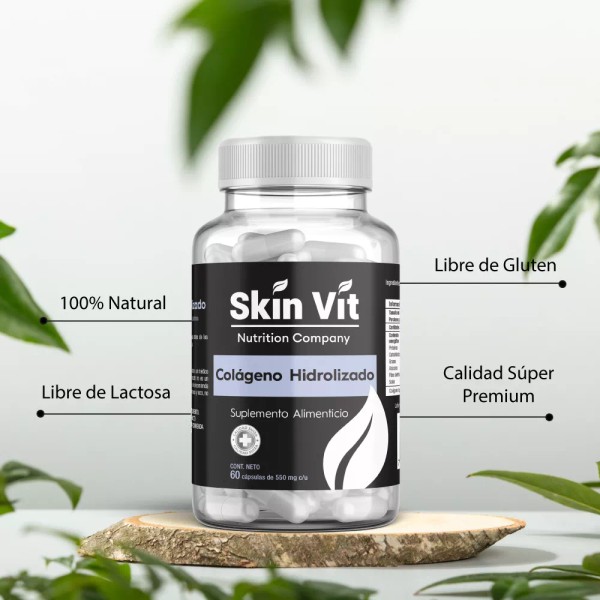 Skin Vit Nutrition Company. Colágeno Hidrolizado Skin Vit 60 Cápsulas, Súper Premium Sabor Sin sabor