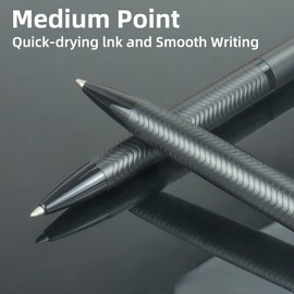 YUNCHUN 4PCS Medium Point Ballpoint Pens, Fancy Cool Metal Pens with 4 Extra Refills, Black Wave Stripe Ball Pens for Smooth Writing, Office Executive Business Professional Pen for Men & Women