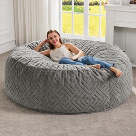 Hobestluk Bean Bag Chairs Adults Beanbag Chair with Filler Large Bean Bags with Fluffy Embossed Cover, Giant Bean Bag Chairs for Adults (Grey, 5FT - 50” x 50” x 24”)