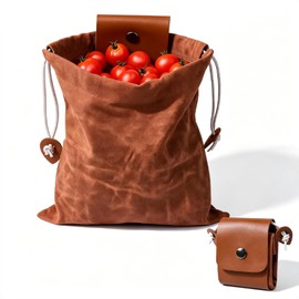 YXNIDNAJWINGO Collapsible Foraging Bag – Waxed Canvas Mushroom & Berry Harvest Pouch with Drawstring for Camping, Hiking, Survival Equipment & Gardening Tools (Brown, 1 Pc)
