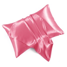 HommxJF Peach Red Satin Pillowcases with Zipper （20x36）,King Size Pillowcases Set of 2,Peachblow Silk Pillowcase for Hair and Skin