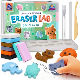 PURPLE LADYBUG DIY Clay Cute Mini Eraser Kit for Kids - Students Desk Pet Animals Includes Bear Owl Fox Cat, Fun Craft Activity for Kids Aged 4-12, Ideal for School Supplies, Gifts & Creative Play