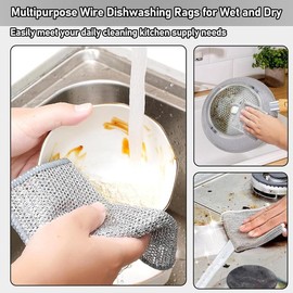 8 Pcs Multipurpose Wire Dishwashing Rags for Wet and Dry,2024 New Multifunctional Non-Scratch Wire Dishcloth,Wire Cleaning Cloth,Non Scratching Metal Wire Rag for Kitchen,Counter,Dishes,Sink - Color: 8 Pcs
