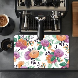 Coffee Mat Coffee Bar Mat 12"x19" Hide Stain Absorbent Rubber Backed Quick Drying Mat Fit Under Coffee Maker Espresso Machine Kitchen Counter, Watercolor Pioneer Flower