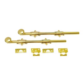 QCAA Solid Brass Dutch Door Bolt, 10", Polished Brass, Made in Taiwan, 2 Pack