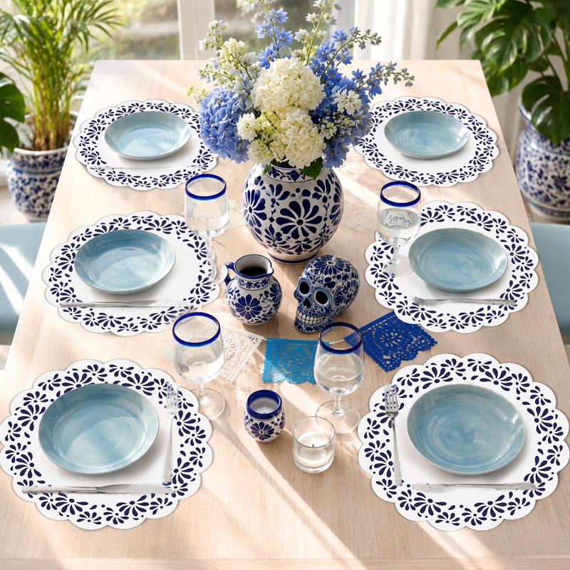 Blue and White Talavera Mexicanos Paper Placemats Mexican Party Decor