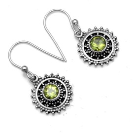 Silver Palace Sterling Silver Natural Peridot Drop Dangle Earrings for Womens