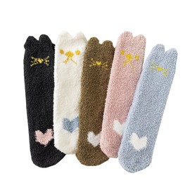 Colaren 5 Pairs Warm Fluffy Socks Womens, Soft Cat Claw Coral Fleece Fuzzy Socks for Winter Home Sleeping, Multicolor