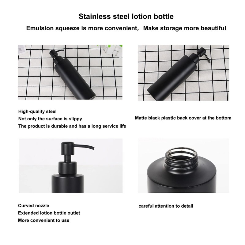 Soap Dispenser, 350ml Matte Black Stainless Steel Soap Dispenser Slim