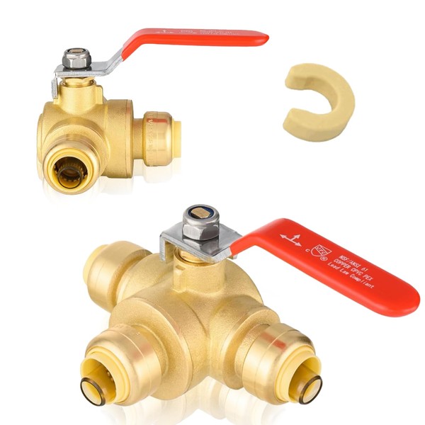 (Pack of 2) Seelink 1/2 Inch Push-Fit 3-Way Ball Valve