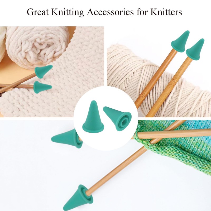 8pcs Knitting Needle Stoppers, Green Large Silicone Knitting Needle Point