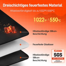 Khongoo Fireproof Underlay Grill, Grill Mat for Gas Grill, Floor Protection for Ceiling Protection for Patios, Grill Rug, Easy to Clean Grill Mat, Floor Protection Mat for Weber Gas Grill, 60 x 105 cm