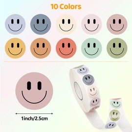2000PCS Morandi Happy Face Stickers, 1 Inch, 10 Colors, Stickers for Kids Reward, Water Bottle Smiling Stickers, for Student Planner and School Classroom Teacher Charts Calendar Gift Wrapping