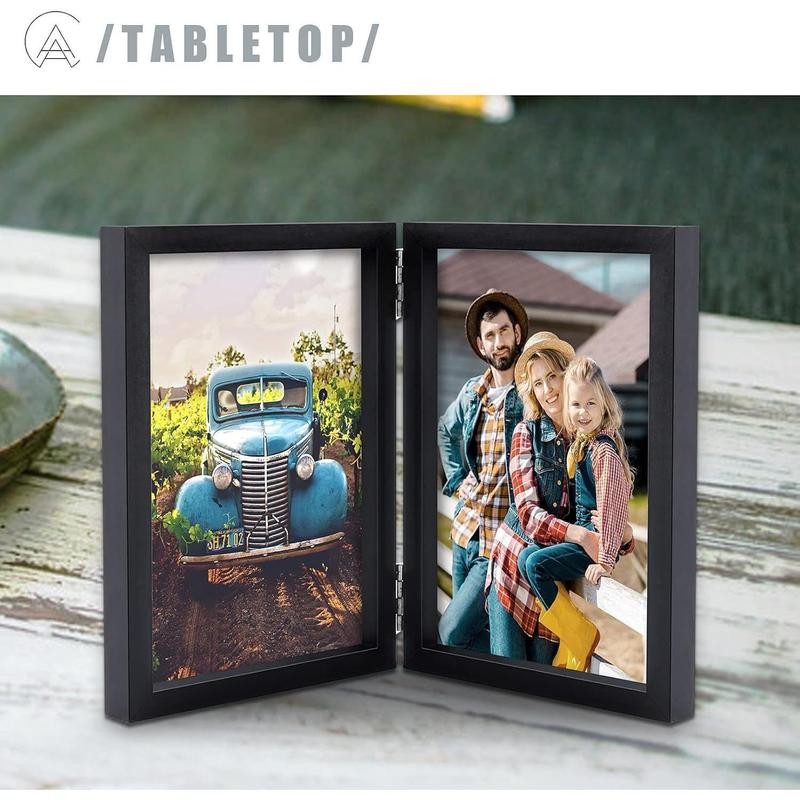 5x7 Picture Frames Double Hinged Wood Folding Photo Frames Vertical