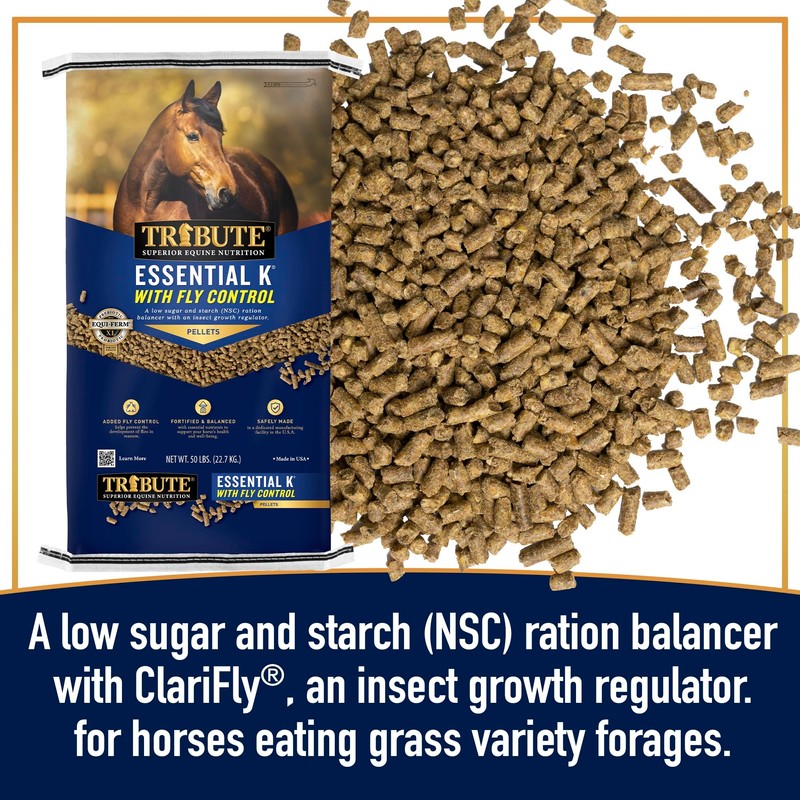 TRIBUTE Essential K Ration Balancer Horse Feed with Fly Control,
