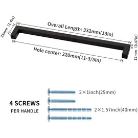 LONTAN Furniture Handles, Black, 320 mm, Handles for Kitchen Cabinets, Kitchen Handles, Modern Drawer Handles, Cabinet Handles, Stainless Steel Kitchen Handles, Pack of 1