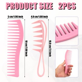 Pack of 2 Wide Tooth Combs, Large Tooth Comb, Detangling Comb for Men, Women, Hairdresser, Antistatic Hair Brush, Styling Trimming, Cutting for Curly, Long, Wet, Dry Hair (Pink)