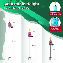 SNOGSWOG Glass Citronella Torches Set of 4, 12 Oz Outdoor Garden Torch with 5-Prong Grounded Stake, 59 Inch Glass Torch for Home Décor, Outside Torches for Backyard, Garden, Patio, Muti-Color