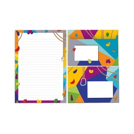 Writing Paper Set Letter Pad with Envelope for Boys Girls Kids Climbing Kids Motif Notepad Lined (A5 Pad with 25 Sheets + 15 Envelopes)