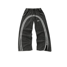 SOLY HUX Men's Side Striped Sweatpants Drawstring Waist Zipper Baggy Wide Leg Pants Streetwear Black Striped Small