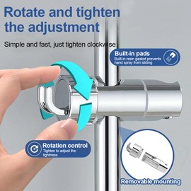 Adjustable Shower Holder with 2 Hooks, Shower Head Holder for Sliding Bar, Adjustable 19-25 mm, Universal Shower Head Holder, No Drilling, Rotatable Shower Holder Shower Head Holder for Shower Rail