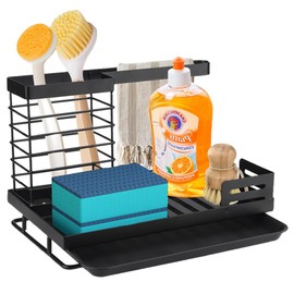 Salubohum Spülbecken Organizer,küchen Organizer, Edelstahl Spülbeckenablage mit Abtropfschale, geeignet für Küche, Bad (Schwarz)