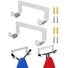 MUSVOH 2PC Ironing Board Hanger Wall Mount Stainless Steel, Y T Leg Ironing Board Holder Wall Mount for Laundry Room, Iron Board Hooks for Wall Heavy Duty White