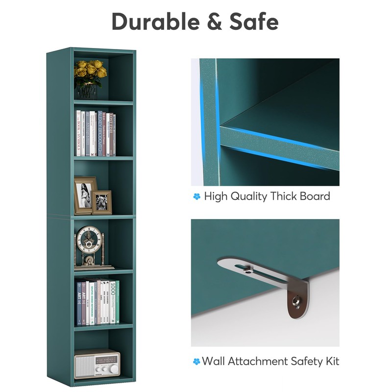 LITTLE TREE 70.9 Inch Tall Narrow Bookcase, Corner Bookshelf 6