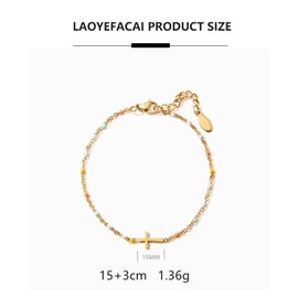 LAOYEFACAI 18K Gold Silver Mini Cross Bracelet Stainless Steel Chain Copper with Zirconia Environmentally Friendly Copper Micro Zirconia Cross Bracelet Recommended Gift, One size, Stainless Steel,