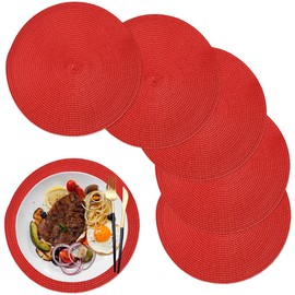 WANYD Round Placemats for Dining Table Set of 6,12.6 Inch,Small Circle Placemats Washable Heat-Resistant Non-Slip Round Table Mats for Kitchen Table,Red