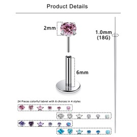 Lcolyoli 24PCS Threadless Push in Nose Studs Surgical Steel Nose Piercing Jewelry Tragus Jewelry Forward Helix Piercing Jewelry Flat Back Earrings for Women Cartilage Earring 18g
